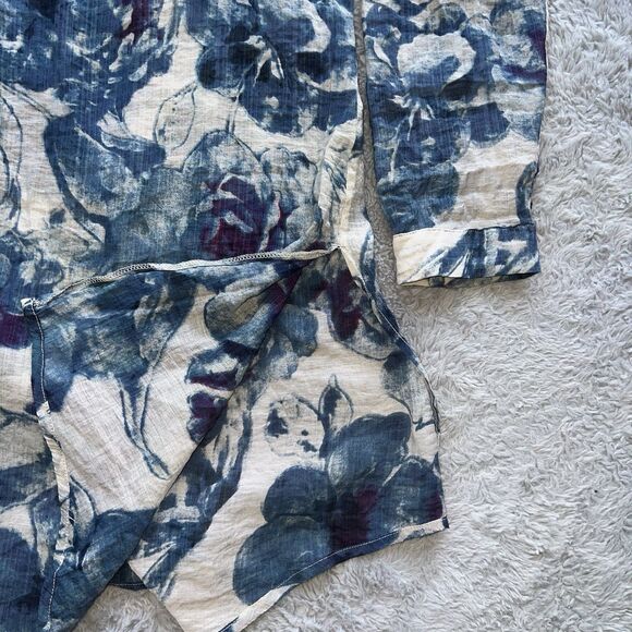 Soft Surroundings Women's Blue Floral Tunic Button Up Side Split Blouse 1X 58945 - Picture 7 of 8